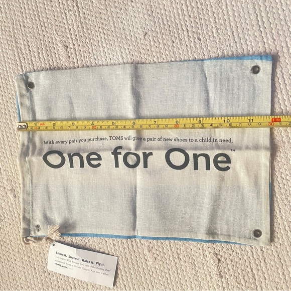 TOMS Shoe Dust Bag Cloth Drawstring One for One Blue Beige 8”x12” - Picture 3 of 4